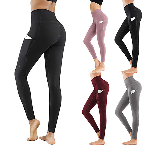 

Women's High Waist Yoga Pants Side Pockets Cropped Leggings Tights Tummy Control Butt Lift Pink Gray Burgundy Yoga Fitness Gym Workout Winter Sports Activewear High Elasticity