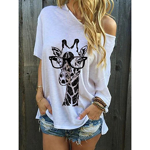 

Women's T shirt Animal One Shoulder Tops White Green