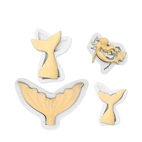

Set of 4 Ocean Mermaid Large Medium and Small Fish Tail Chocolate Cake Decoration Clay Fondant DIY Silicone Baking Mold