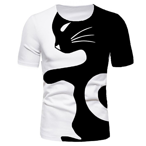 

Men's T shirt Graphic Animal Print Short Sleeve Daily Tops Basic White