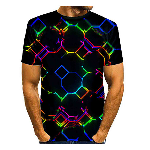

Men's T shirt Shirt Graphic Abstract Chains Print Print Short Sleeve Daily Tops Basic Round Neck Rainbow