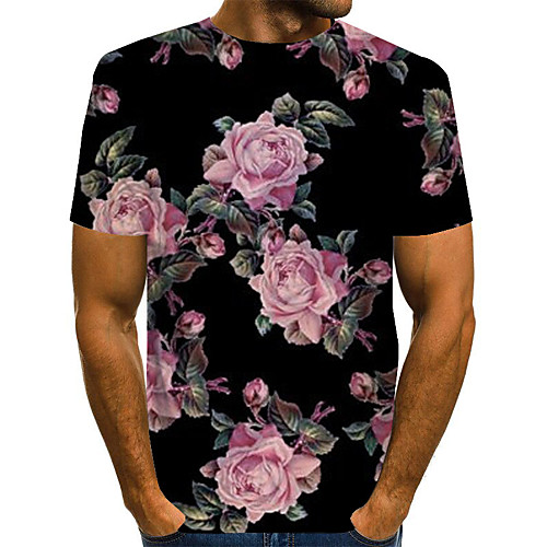 

Men's T shirt Shirt Floral Graphic Plus Size Print Short Sleeve Daily Tops Basic Exaggerated Round Neck Rainbow