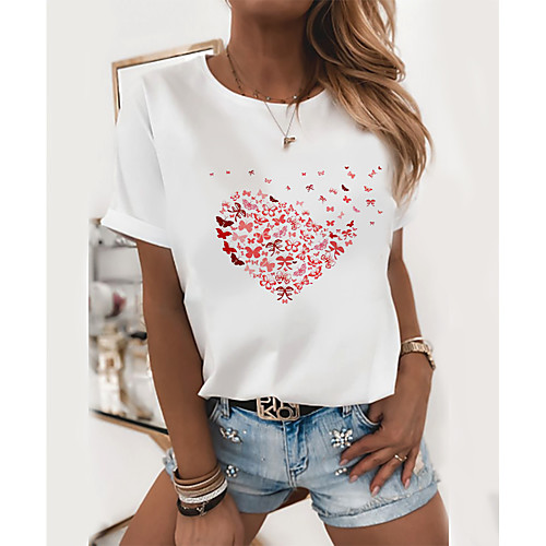 

Women's T shirt Butterfly Graphic Prints Round Neck Tops 100% Cotton White