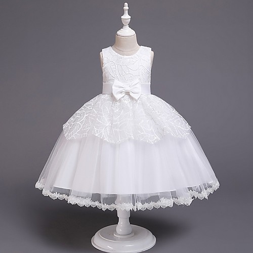 

Princess Knee Length Flower Girl Dresses Party Tulle Sleeveless Jewel Neck with Sash / Ribbon