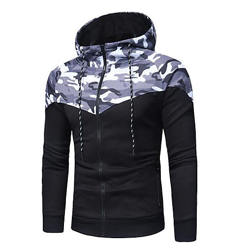 

Men's Hoodie Color Block Camo / Camouflage Hooded Daily Sports Active Casual Hoodies Sweatshirts Gray Green