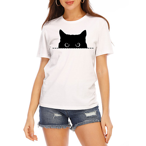 

Women's T shirt Graphic Prints Round Neck Tops 100% Cotton Black