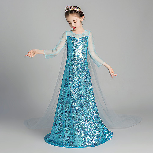 

Elsa Dress Girls' Movie Cosplay Cosplay Vacation Dress Halloween Blue Dress Halloween Carnival Masquerade Tulle Polyester Sequin