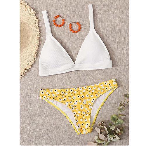 

Women's Bikini Swimsuit Print Floral Purple Yellow Red Swimwear Padded Bathing Suits