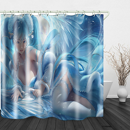 

Blue Two-Dimensional Beauty Shower Curtains & Hooks Modern Polyester New Design