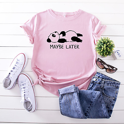 

Women's T shirt Graphic Text Letter Print Round Neck Basic Tops 100% Cotton White Yellow Blushing Pink