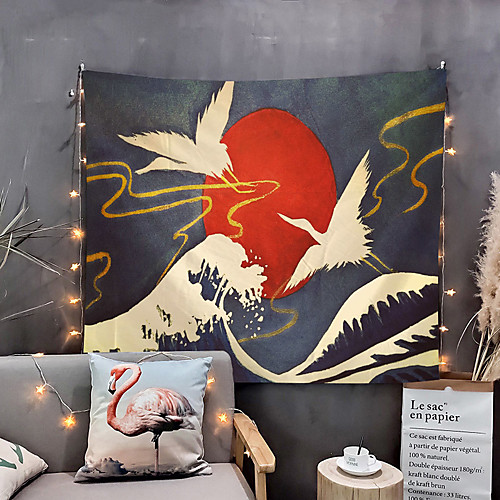 

Japanese Painting Style Ukiyo-e Wall Tapestry Art Decor Blanket Curtain Hanging Home Bedroom Living Room Decoration Landscpe Crane Wave Sun