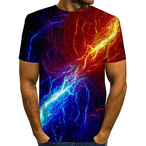 

Men's T shirt Shirt Graphic Abstract Print Short Sleeve Daily Tops Basic Exaggerated Round Neck Purple Red Green