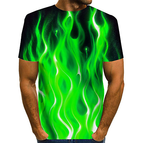 

Men's T shirt Shirt Graphic Flame Print Short Sleeve Daily Tops Basic Exaggerated Round Neck Blue Purple Orange