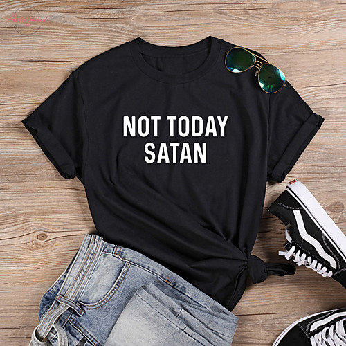 

Women's T shirt Graphic Text Graphic Prints Print Round Neck Basic Tops 100% Cotton White Black