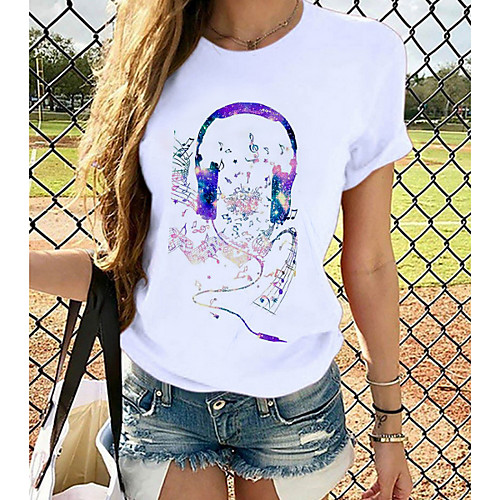

Women's T shirt Graphic Prints Round Neck Tops 100% Cotton White
