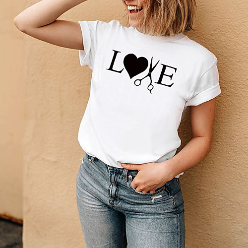 

Women's T shirt Graphic Prints Print Round Neck Basic Tops 100% Cotton White Black Yellow