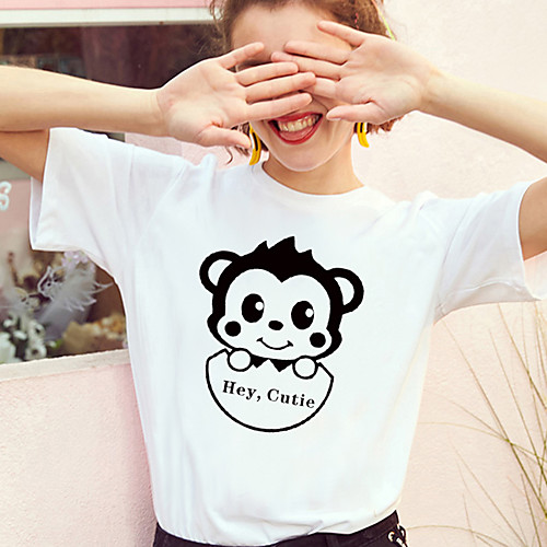 

Women's T shirt Graphic Prints Print Round Neck Basic Tops 100% Cotton White Black Yellow