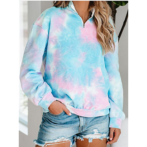 

Women's Hoodie Pullover Tie Dye Quarter Zip Casual Hoodies Sweatshirts Loose Oversized Blue Blushing Pink Light Blue