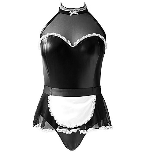 

Women's Mesh Bow Super Sexy Bodysuits Nightwear Patchwork Black S M L / Halter Neck
