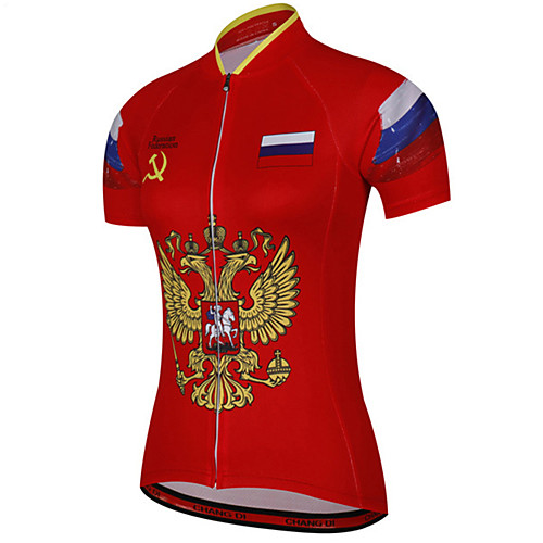 

21Grams Women's Short Sleeve Cycling Jersey Summer Spandex Polyester Red / Yellow Russia National Flag Bike Jersey Top Mountain Bike MTB Road Bike Cycling UV Resistant Quick Dry Breathable Sports
