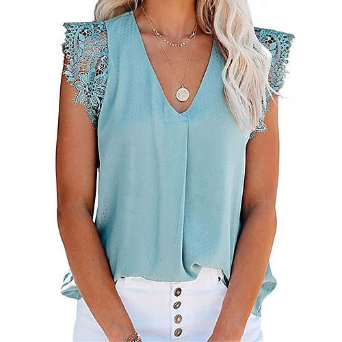 

Women's T shirt Solid Colored V Neck Tops White Blushing Pink Green