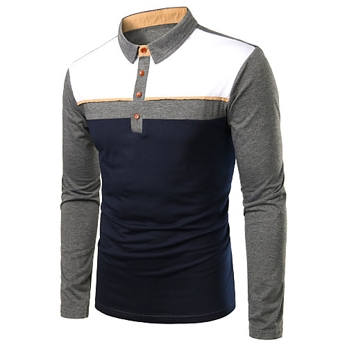 

Men's Golf Shirt Tennis Shirt Color Block Patchwork Long Sleeve Daily Tops Business Basic Gray