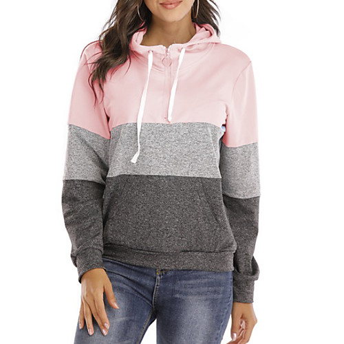 

Women's Hoodie Pullover Color Block Quarter Zip Casual Hoodies Sweatshirts Blushing Pink Orange Black