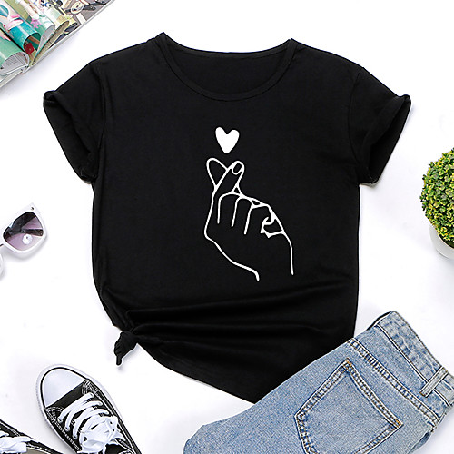 

Women's T shirt Heart Graphic Prints Print Round Neck Basic Tops 100% Cotton White Black Yellow