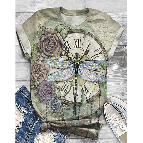 

Women's T shirt Animal Round Neck Tops Blue Purple Green