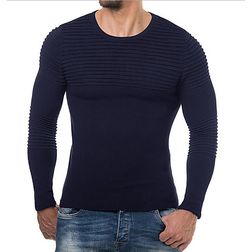 

Men's Solid Colored Pullover Long Sleeve Sweater Cardigans Crew Neck Fall Winter Black Red Navy Blue