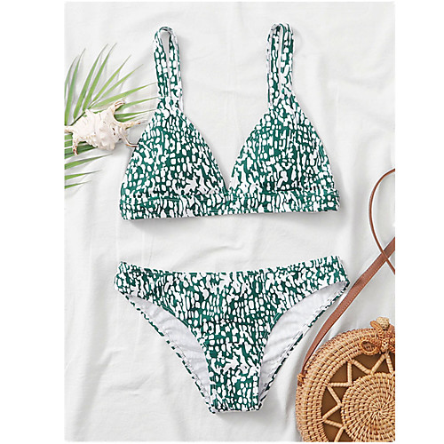 

Women's Bikini Tankini Swimsuit Print Floral Leopard Yellow Green White Red Swimwear Padded Bathing Suits / Animal