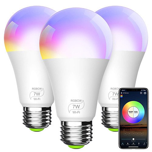 

Smart Light Bulb A19 E26 RGBCW WiFi Dimmable Multicolor LED Lights Compatible with Alexa Google Home and IFTTT (No Hub Required) 7W (60w Equivalent)
