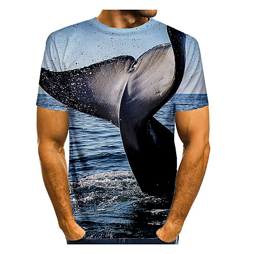 

Men's T shirt Shirt Graphic Animal Print Short Sleeve Daily Tops Basic Round Neck Blue / Sports