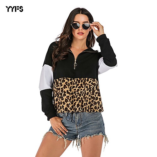 

Women's Pullover Sweatshirt Leopard Cheetah Print Daily Basic Hoodies Sweatshirts Loose Wine Black