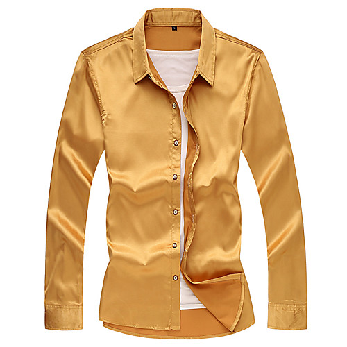 

Men's Shirt Solid Colored Long Sleeve Daily Tops Button Down Collar Silver Gold White