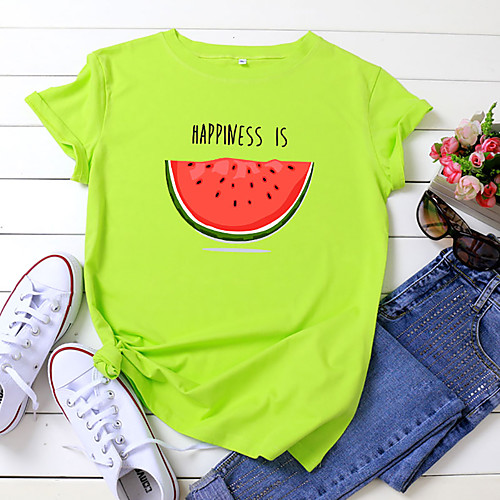 

Women's T shirt Food Graphic Text Print Round Neck Basic Tops 100% Cotton White Black Yellow