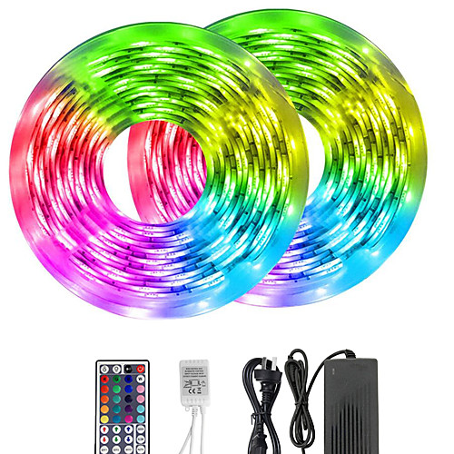 

10m LED Light Strips RGB Tiktok Lights 5050 10mm LED Tape Non-waterproof DC 12V 600leds with 44key IR Remote Controller Kit