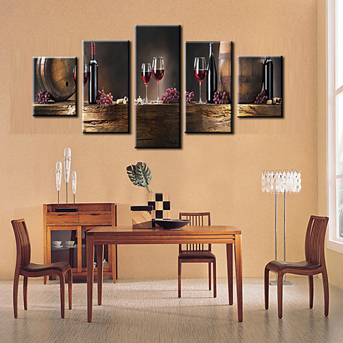 

5 Panel Wall Art Canvas Prints Painting Artwork Picture Still Life Wine Home Decoration Décor Stretched Frame / Rolled