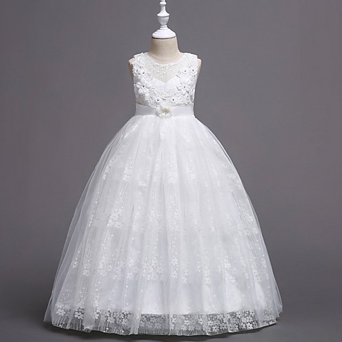 

Princess Floor Length Flower Girl Dresses Party Tulle Sleeveless Jewel Neck with Bow(s)