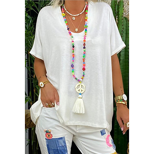

Women's T shirt Solid Colored Round Neck Tops Black Blue Wine