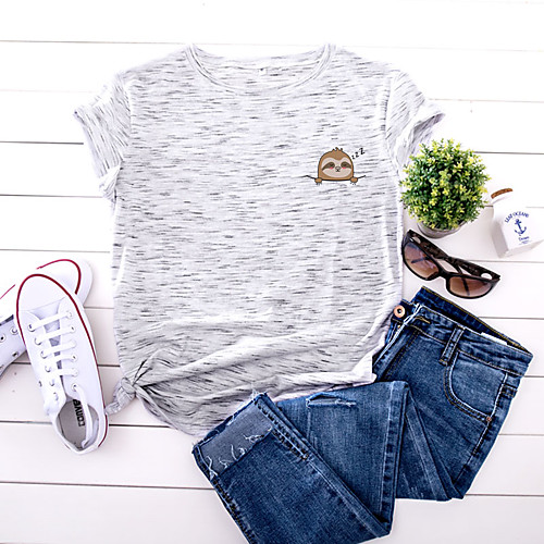 

Women's T shirt Animal Print Round Neck Basic Tops 100% Cotton White Black Yellow