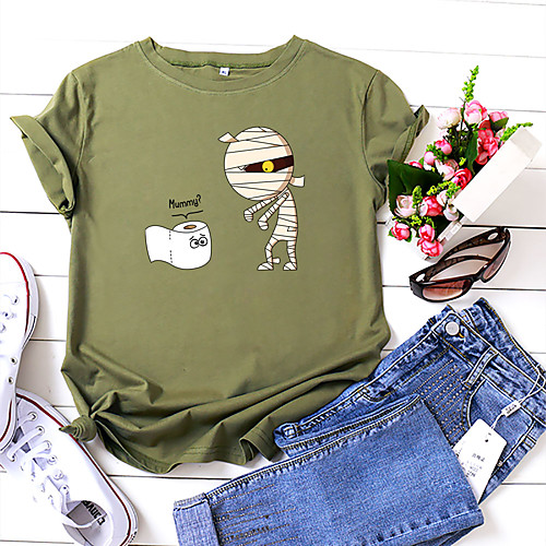 

Women's T shirt Abstract Print Round Neck Basic Tops 100% Cotton White Black Yellow