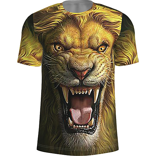 

Men's T shirt Graphic Animal Print Short Sleeve Daily Tops Basic Yellow