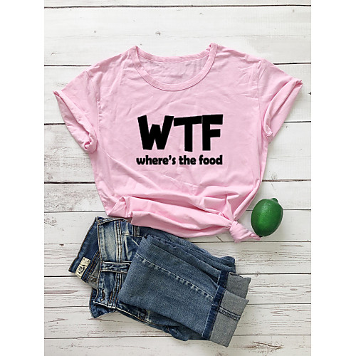 

Women's T shirt Graphic Text Letter Print Round Neck Basic Tops 100% Cotton White Black Yellow