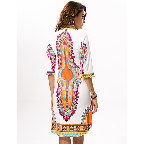 

Women's Sheath Dress Short Mini Dress White Half Sleeve Tribal Print Summer Deep V Boho Going out Boho Bohemia Beach S M L XL XXL 3XL