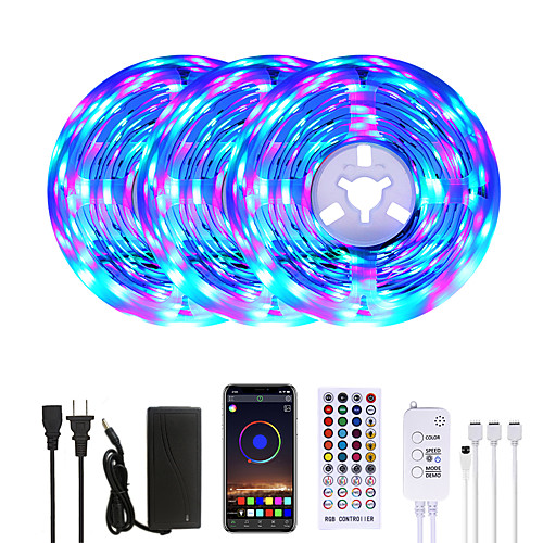 

15M(3x5M) RGB LED Strip Lights Music Sync Smart LED Lights Tiktok Lights 900LEDs SMD 2835 Color Changing with 40 keys Remote Bluetooth Controller for Home Bedroom TV Back Lights DIY Deco