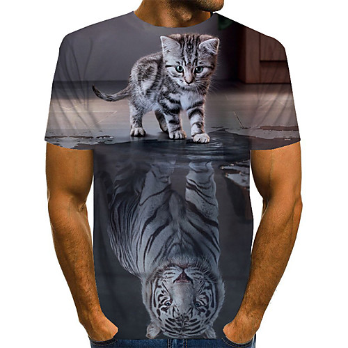 

Men's T shirt Shirt Graphic Animal Plus Size Print Short Sleeve Daily Tops Basic Exaggerated Round Neck Rainbow