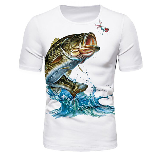 

Men's T shirt Shirt Graphic Animal Print Short Sleeve Daily Tops Basic Round Neck White