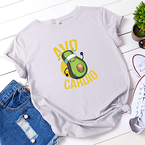 

Women's T shirt Graphic Text Fruit Print Round Neck Basic Tops 100% Cotton White Black Yellow