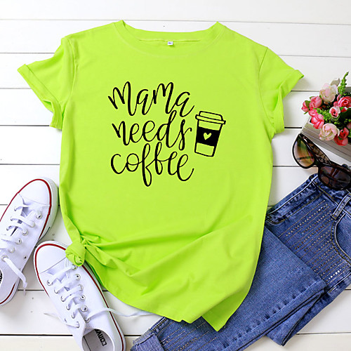 

Women's T shirt Graphic Text Letter Print Round Neck Basic Tops 100% Cotton White Black Yellow